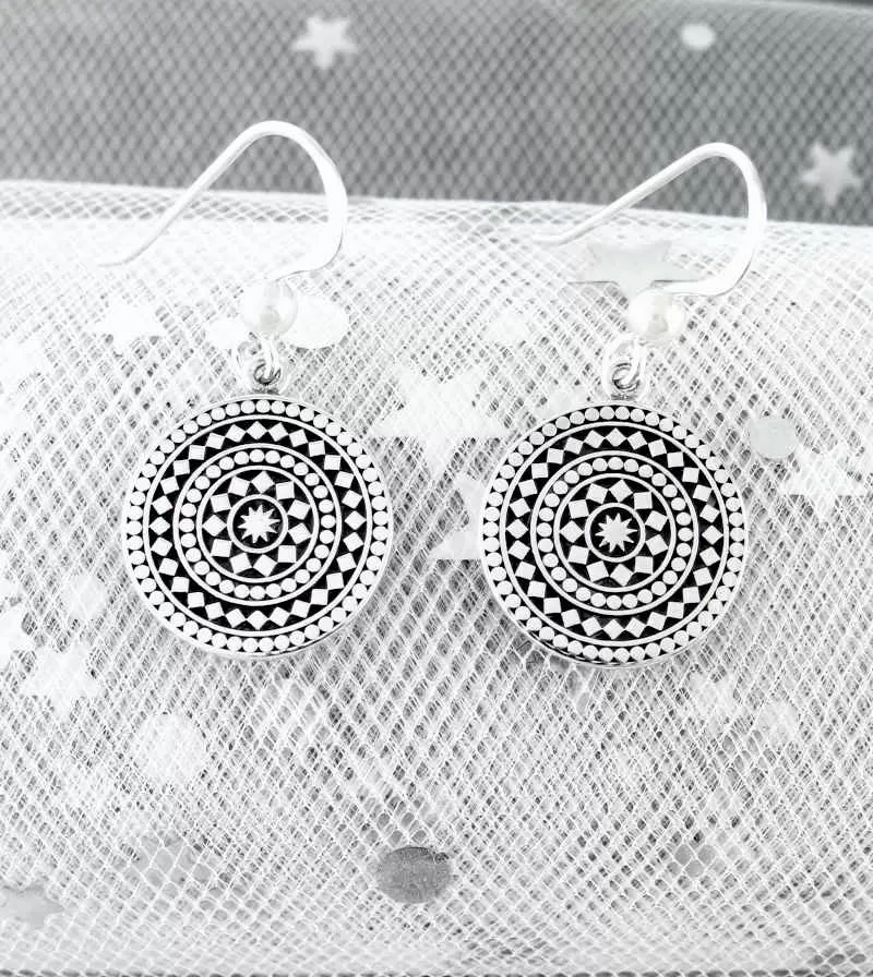 Mandala-Inspired Geometric Circle Drop Earrings