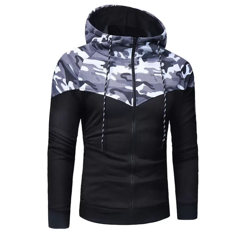 Men Running Set Camo Print Patchwork Sport Jacket Jogging Tracksuit