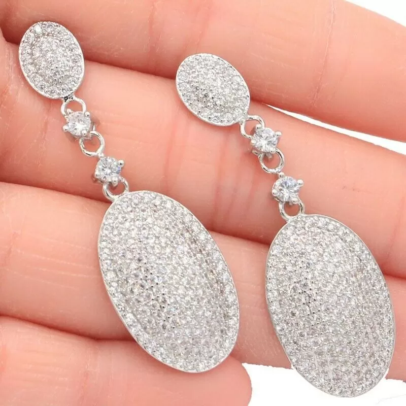 Micro-Pave Cubic Zirconia Long Drop Bridal Earrings 1.81