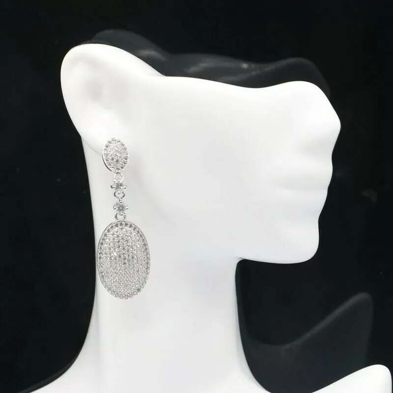 Micro-Pave Cubic Zirconia Long Drop Bridal Earrings 1.81