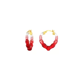 Mini Red Lucite Heart Bamboo Hoop Earrings