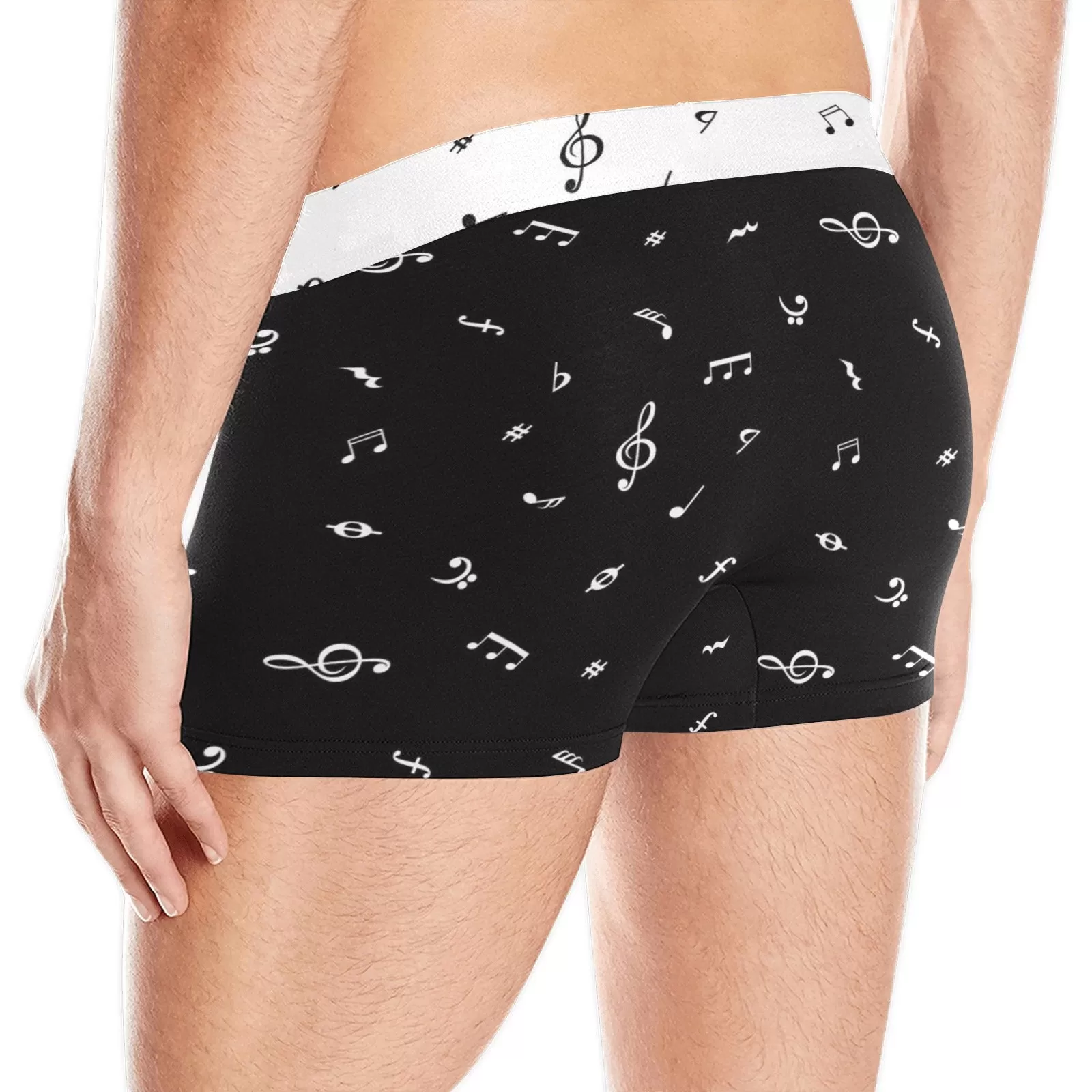 note white black print Men's Boxer Briefs w/ Custom Waistband (Merged Design) (Model L10)