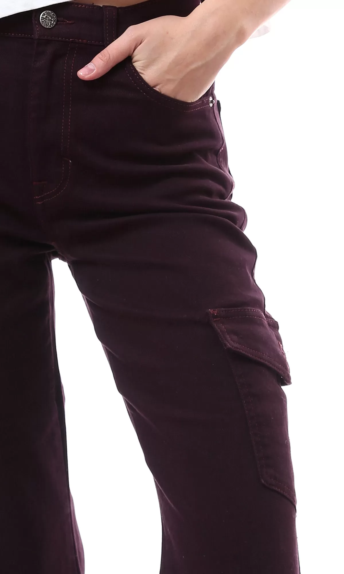 O175800 Burnt Mahogany Straight Leg Solid Cargo Pants