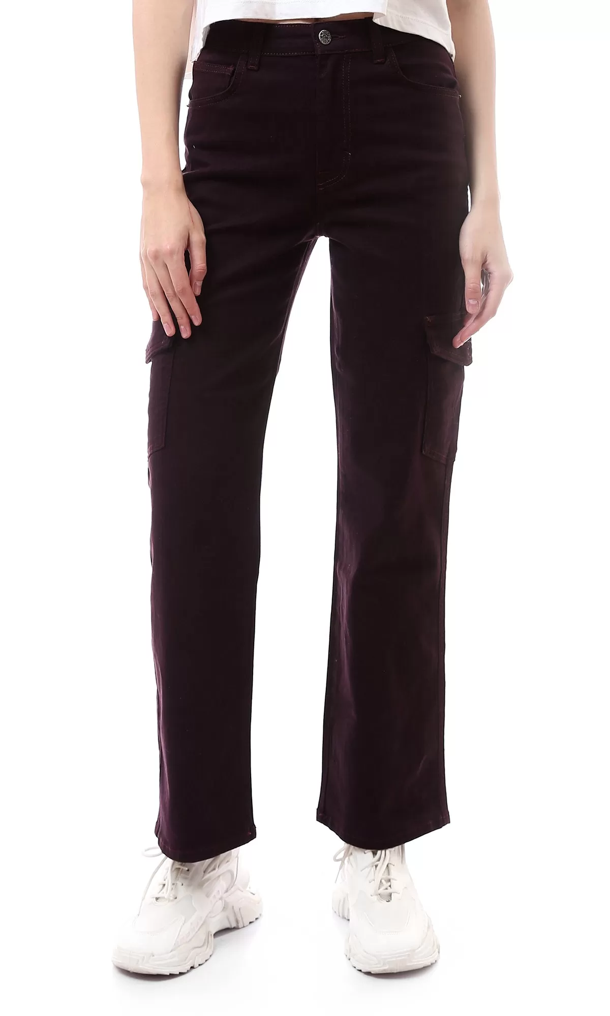 O175800 Burnt Mahogany Straight Leg Solid Cargo Pants