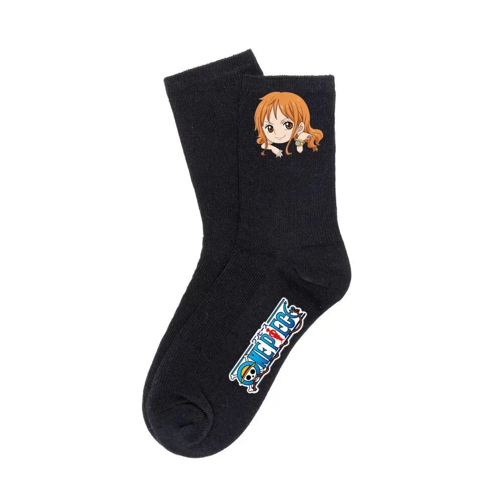 One Piece Luffy Socks Anime Character Cartoon Long Tube Cotton Socks Men and Women Black White Two-Color Printed Knitted Socks