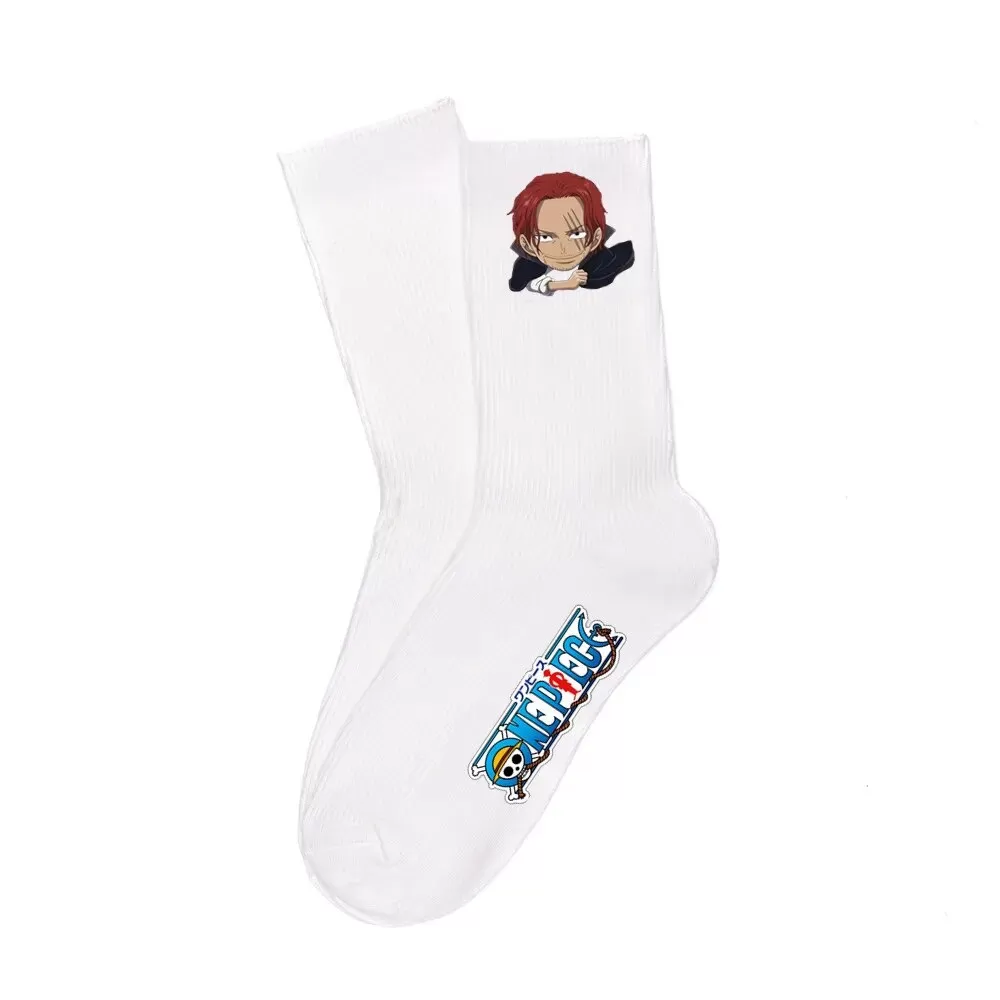 One Piece Luffy Socks Anime Character Cartoon Long Tube Cotton Socks Men and Women Black White Two-Color Printed Knitted Socks