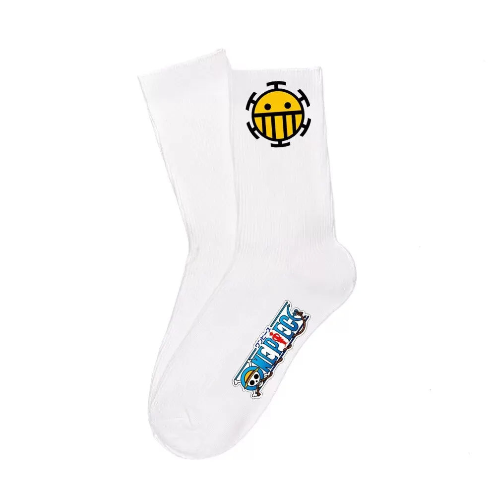 One Piece Luffy Socks Anime Character Cartoon Long Tube Cotton Socks Men and Women Black White Two-Color Printed Knitted Socks