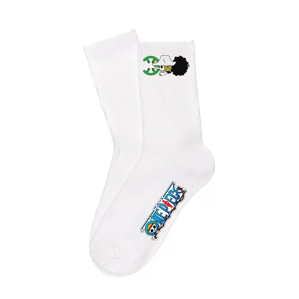 One Piece Luffy Socks Anime Character Cartoon Long Tube Cotton Socks Men and Women Black White Two-Color Printed Knitted Socks