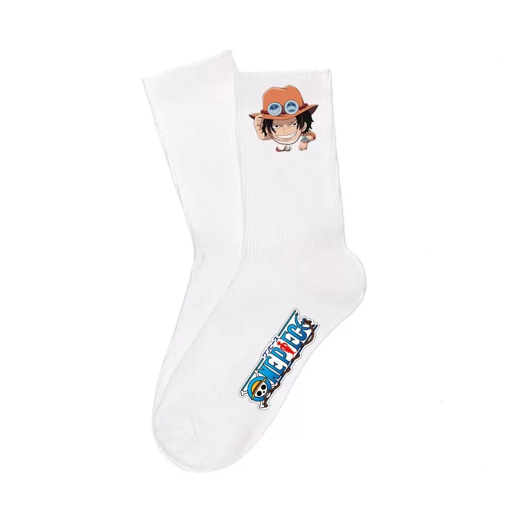 One Piece Luffy Socks Anime Character Cartoon Long Tube Cotton Socks Men and Women Black White Two-Color Printed Knitted Socks