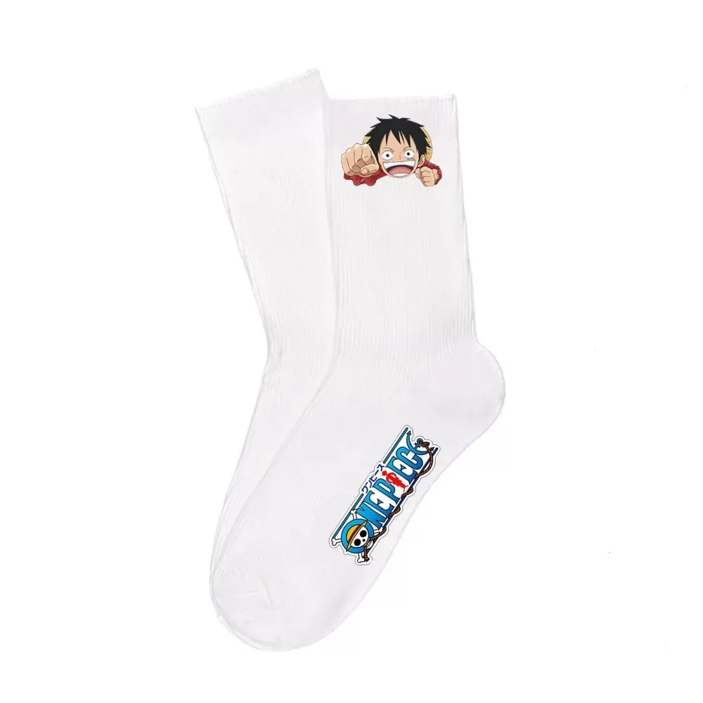 One Piece Luffy Socks Anime Character Cartoon Long Tube Cotton Socks Men and Women Black White Two-Color Printed Knitted Socks