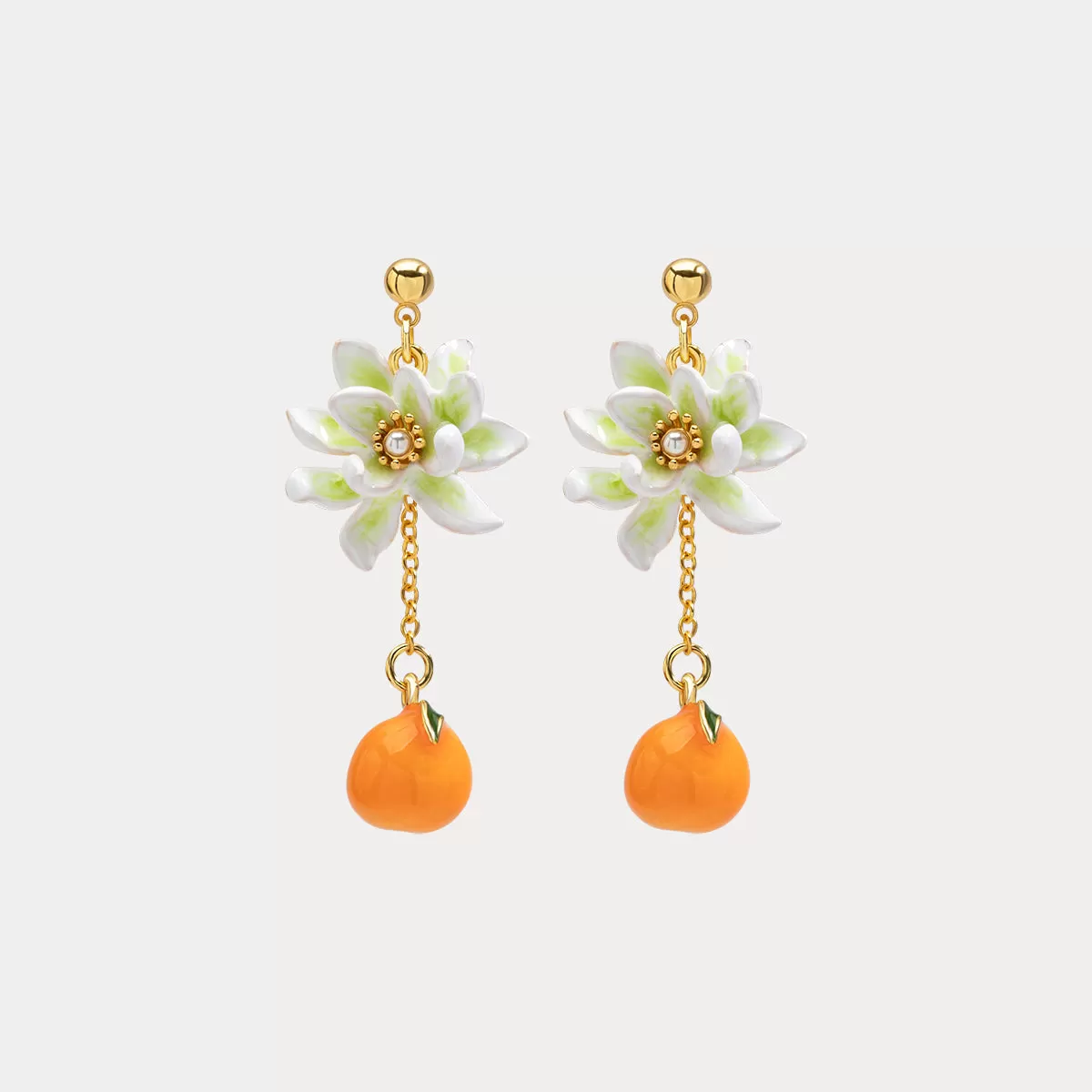 Orange Flower Stud Earrings