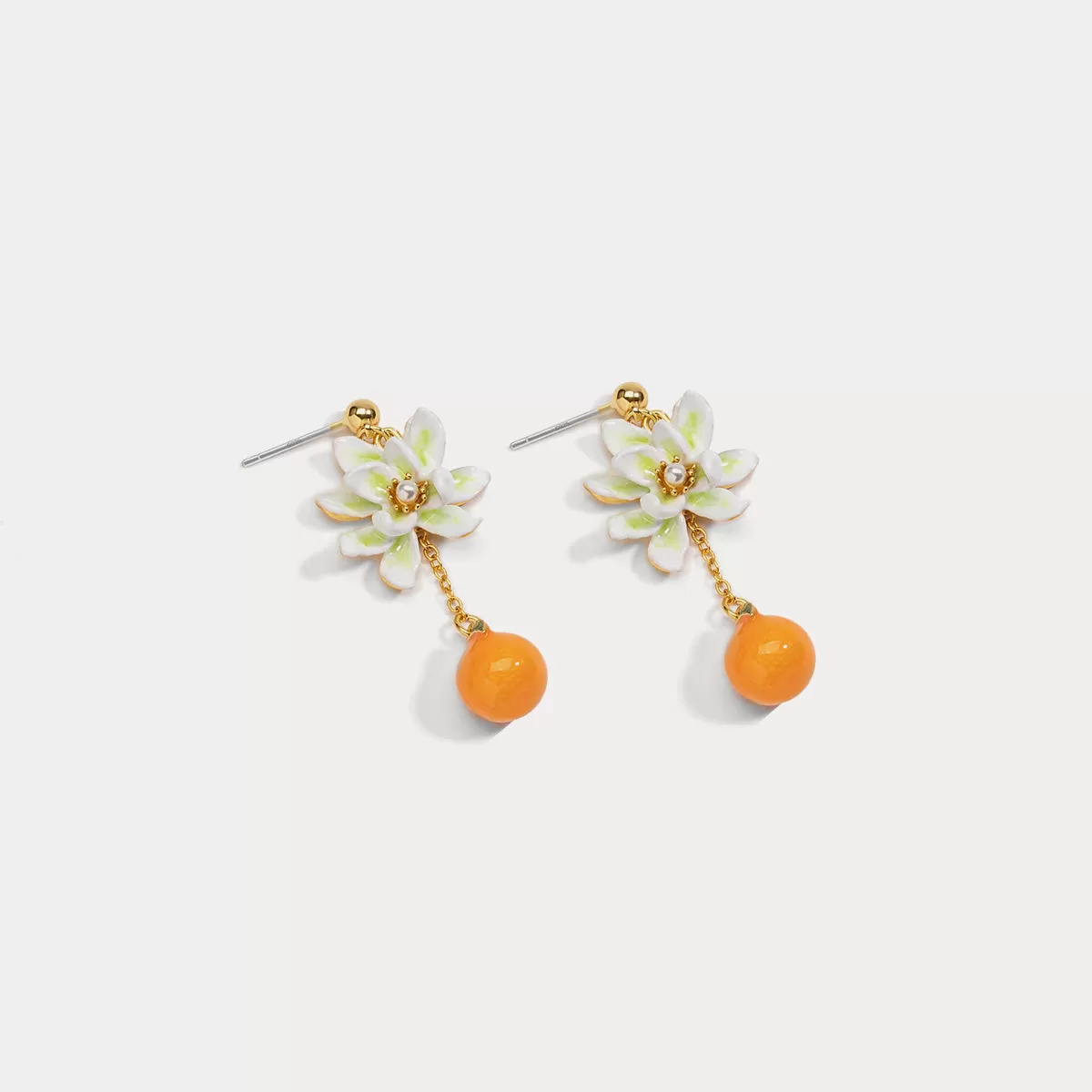 Orange Flower Stud Earrings