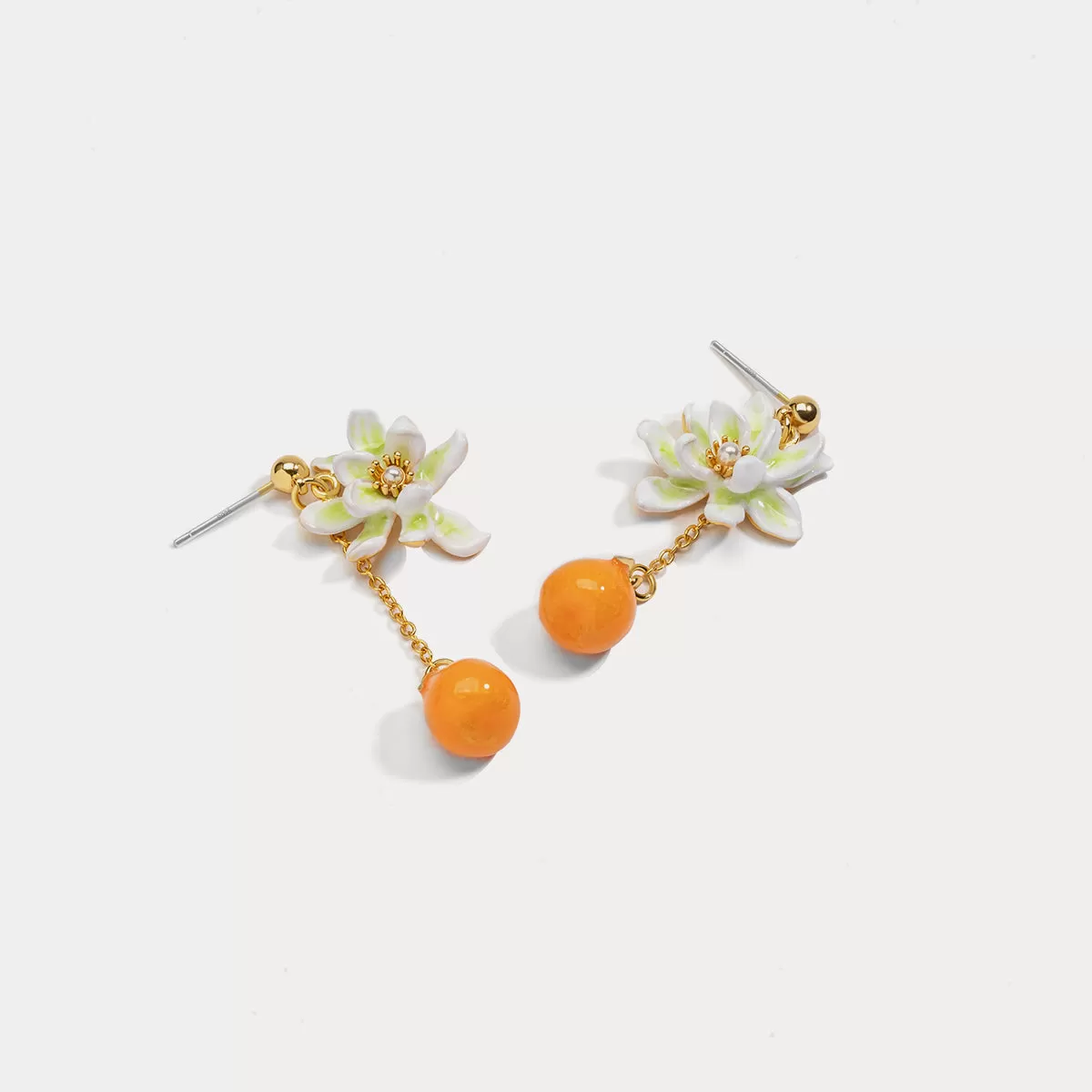 Orange Flower Stud Earrings