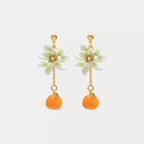 Orange Flower Stud Earrings