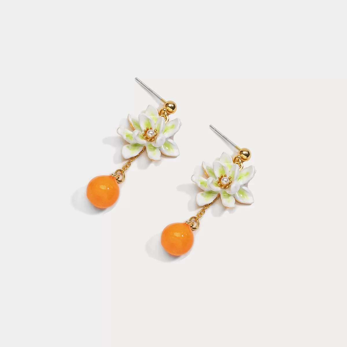 Orange Flower Stud Earrings