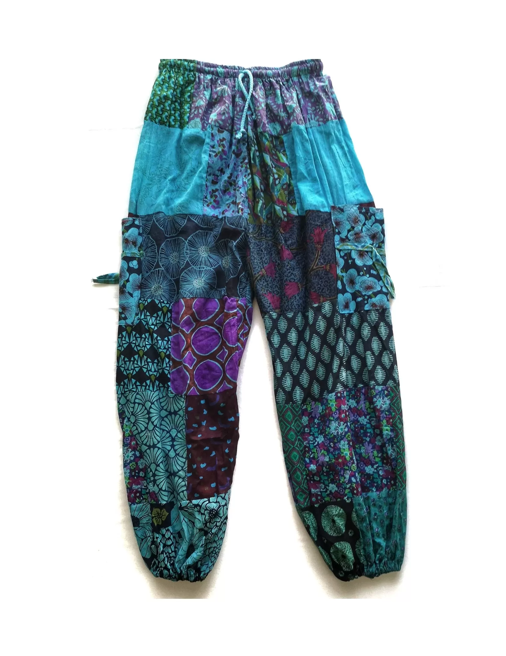 Peacock Teal Patchwork Hippie Yoga Pants