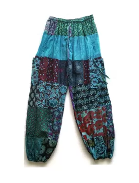 Peacock Teal Patchwork Hippie Yoga Pants