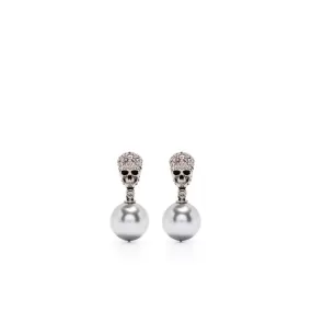 Pearl N Skull Earrings, Silver