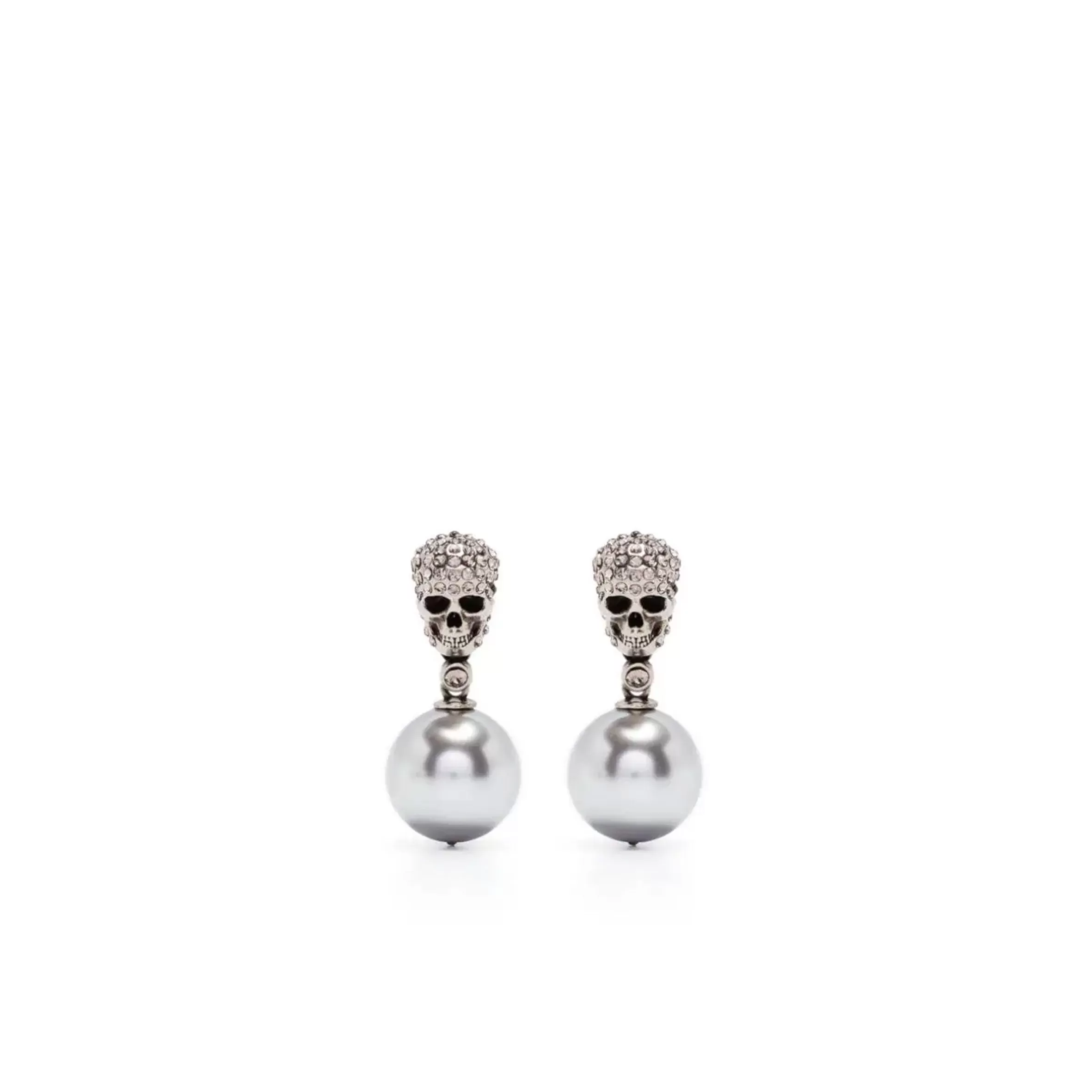 Pearl N Skull Earrings, Silver