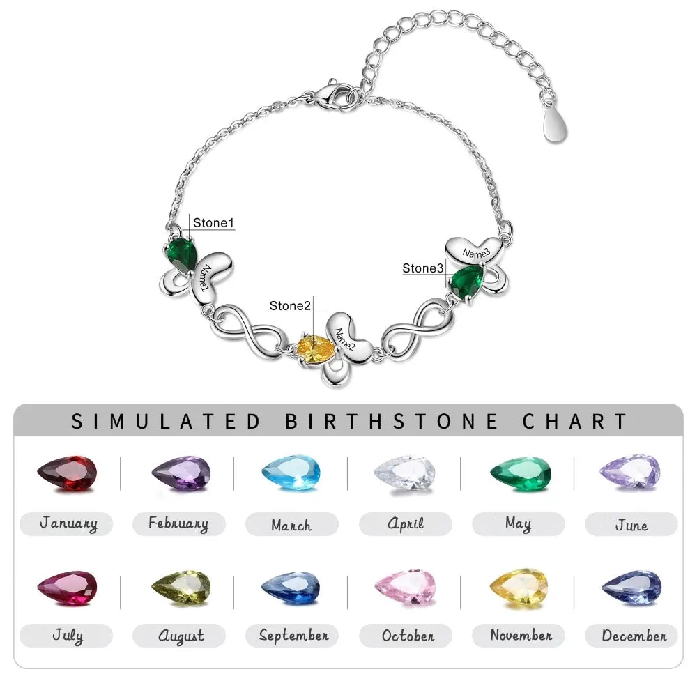 Personalized Butterfly Bracelet With Inlaid 6 Birthstone