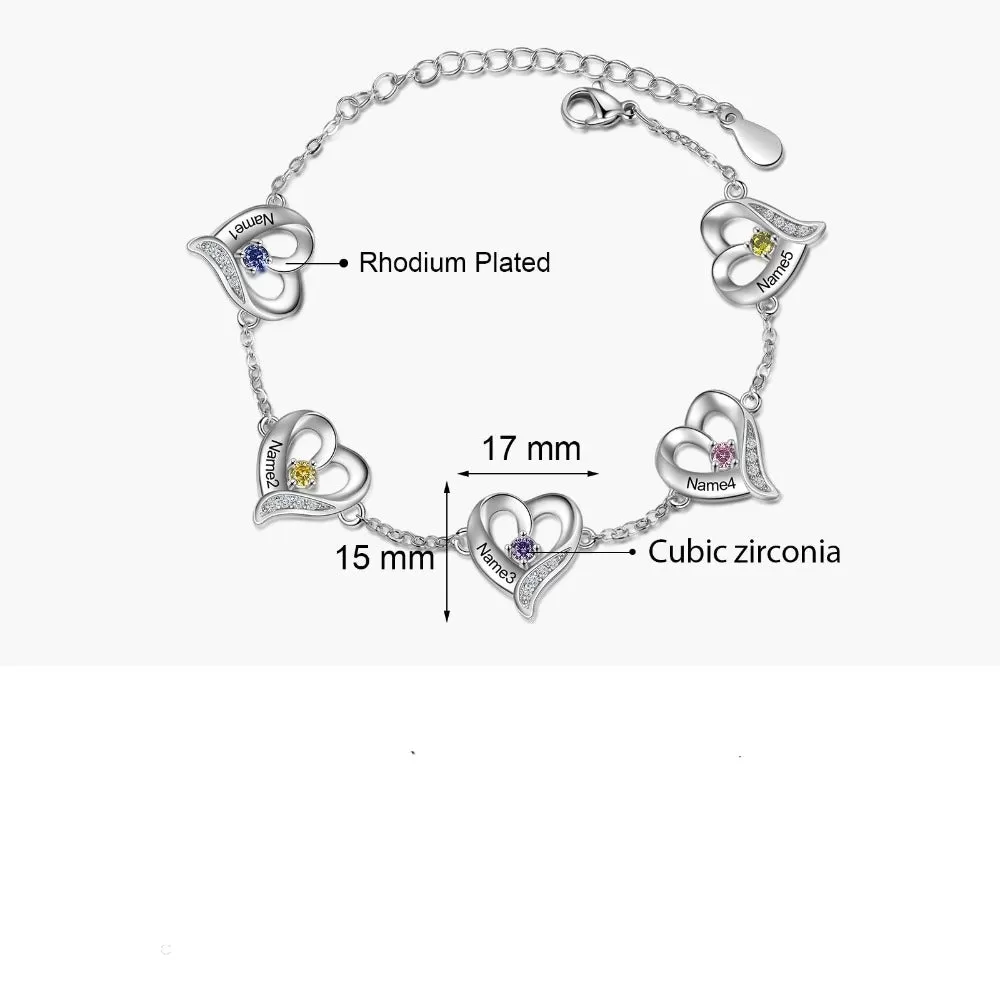 Personalized Cordate Charm Bracelets With 2 Birthstone