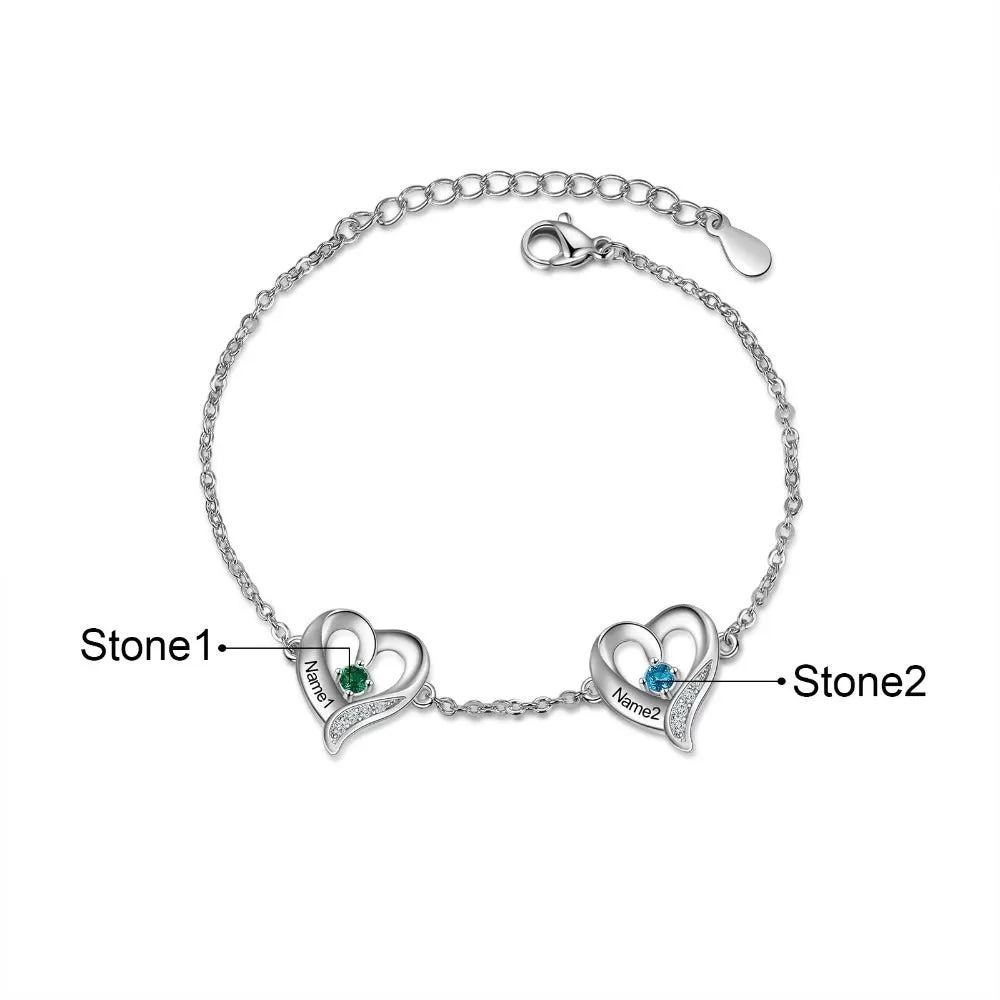 Personalized Cordate Charm Bracelets With 2 Birthstone