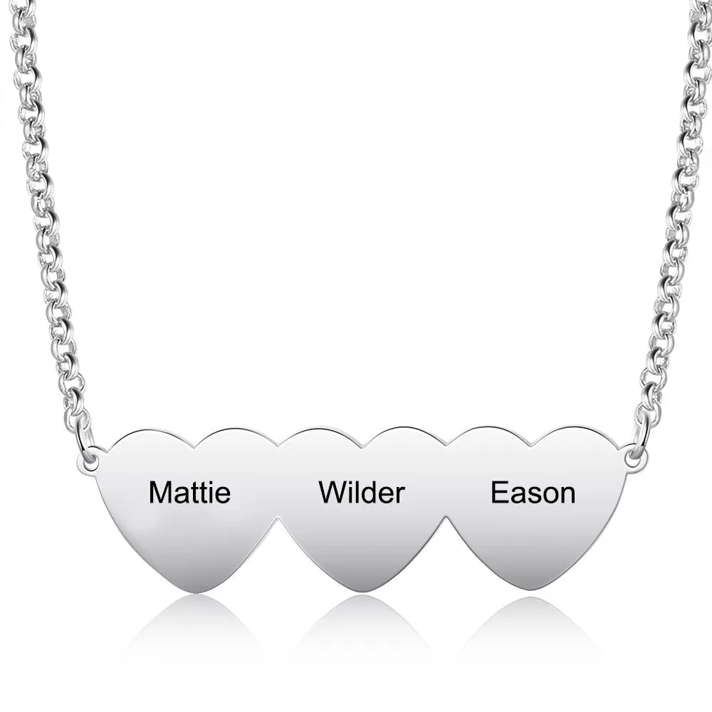 Personalized Engraved 3 Names Heart Pendant