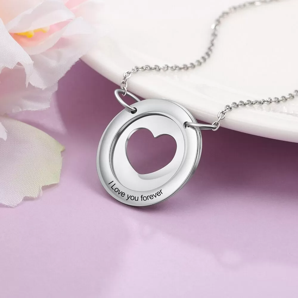 Personalized Free Engraving Heart Circle Pendant