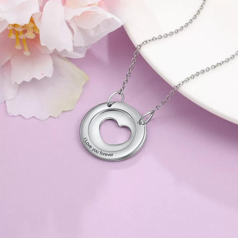 Personalized Free Engraving Heart Circle Pendant