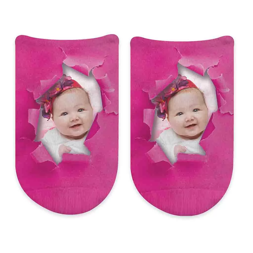 Photo No Show Socks Custom Printed with Bright Background