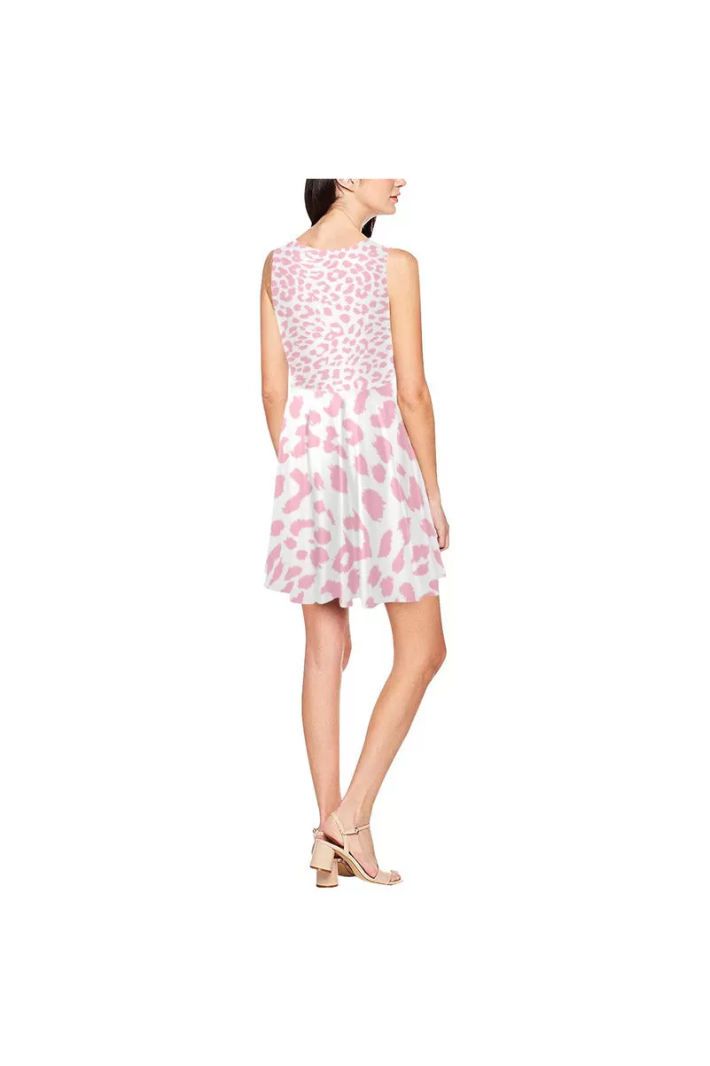 Pink Leopard Thea Sleeveless Skater Dress(Model D19)