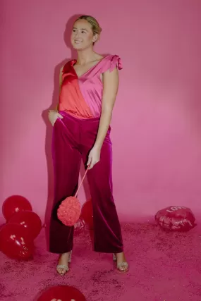 Pink Velvet High Rise Trousers