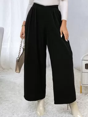 [Plus Size] Black 1940s Solid Pleated Waist Straight Pants