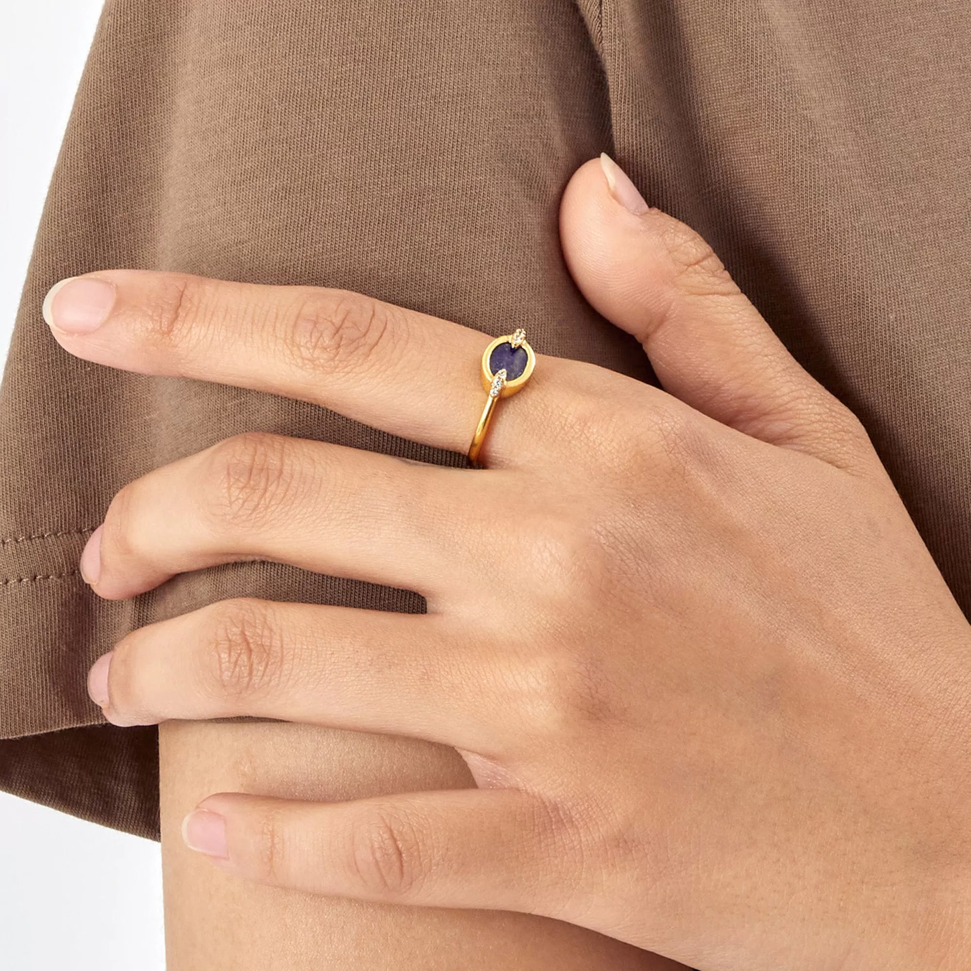 Real Gold Plated Z Healing Stone Lapis Ring For Women By Accessorize London