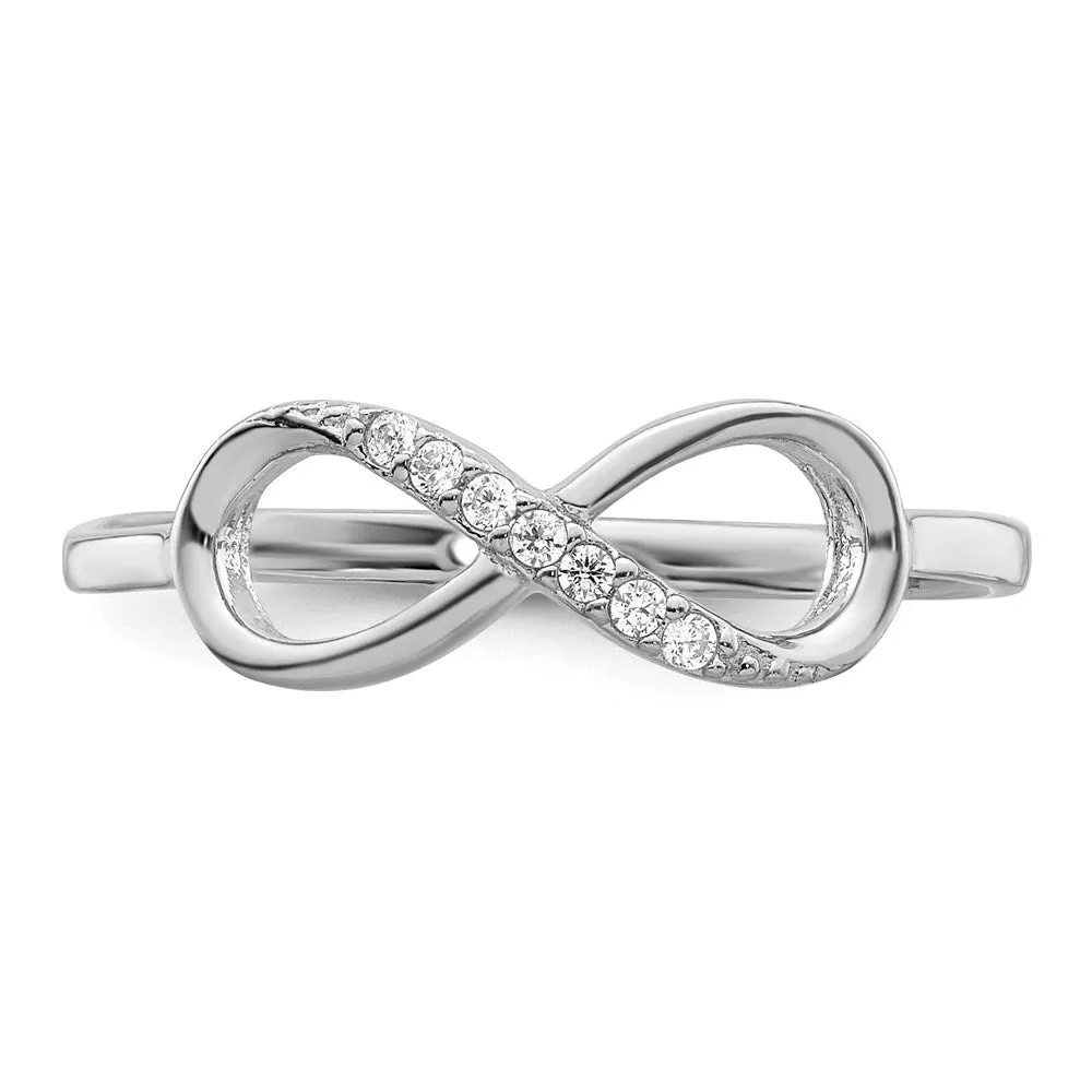 Rhodium-Plated Polished CZ Infinity Ring in Sterling Silver