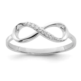 Rhodium-Plated Polished CZ Infinity Ring in Sterling Silver