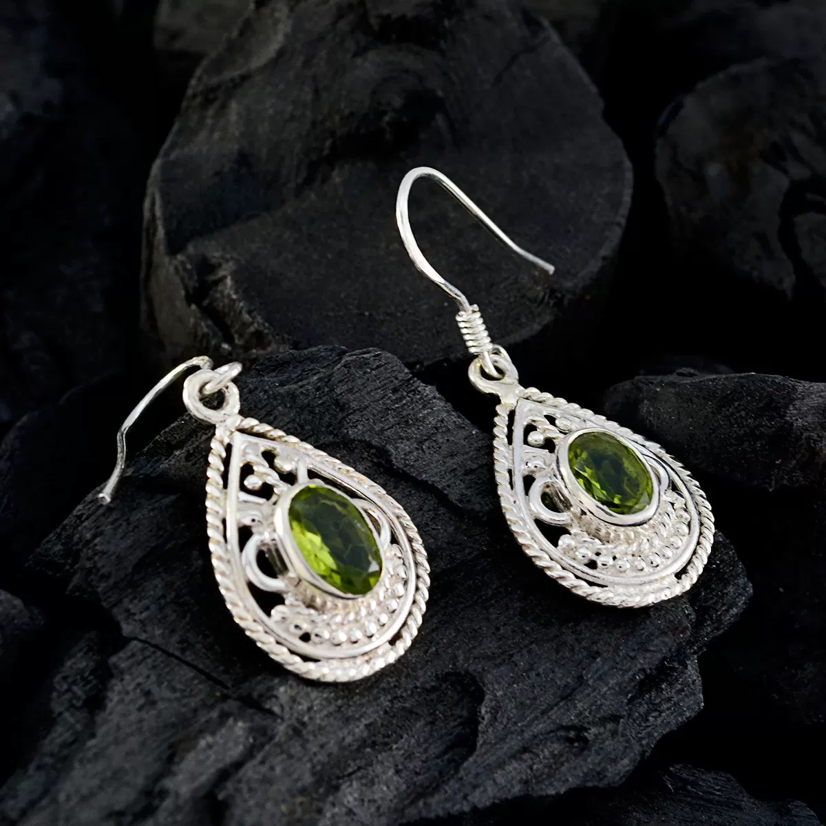 Riyo Genuine Gems oval Faceted Green Peridot Silver Earring gift for college