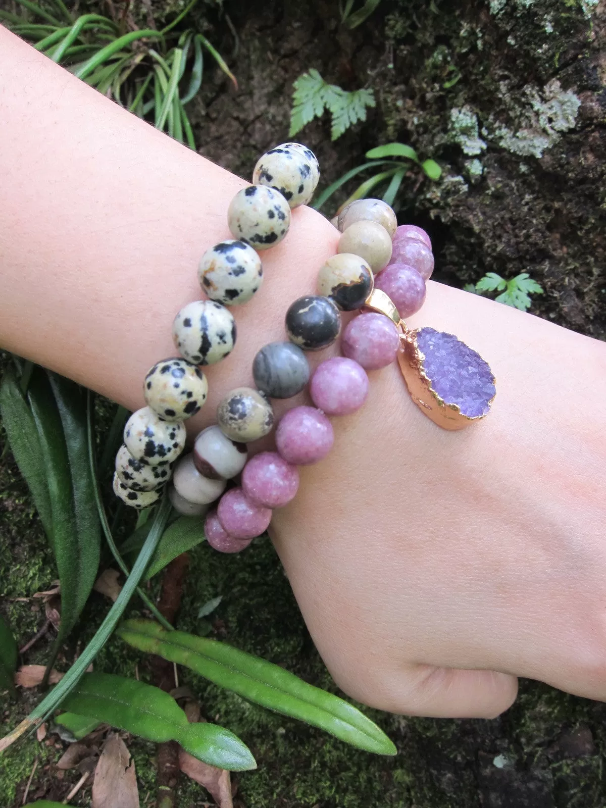 SALE - 3 piece set; Lepidolite, Sesame Jasper, Chohua Jasper Mala Bracelet Set