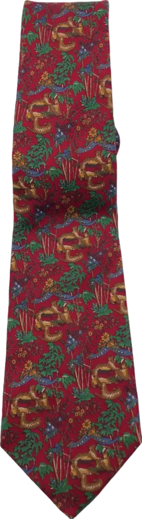 Salvatore Ferragamo Red Animal Print Silk Tie