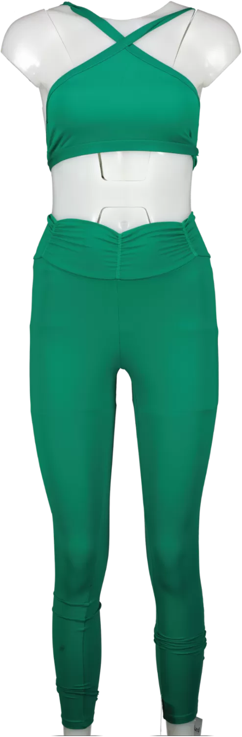 Sefi Green Define Crossover Bra & Ruched Leggings UK XS