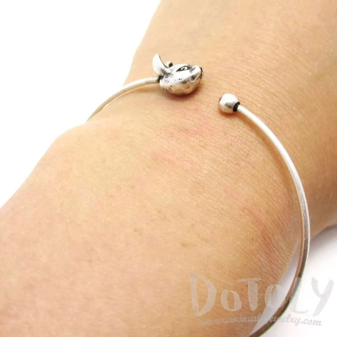 Simple Bunny Rabbit Charm Bangle Bracelet Cuff in Silver | Animal Jewelry