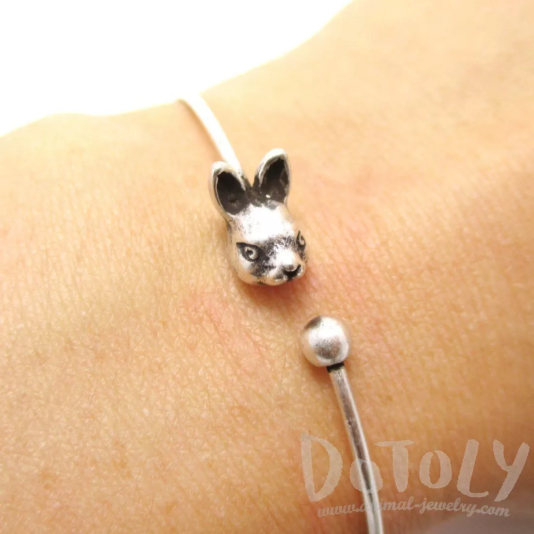 Simple Bunny Rabbit Charm Bangle Bracelet Cuff in Silver | Animal Jewelry