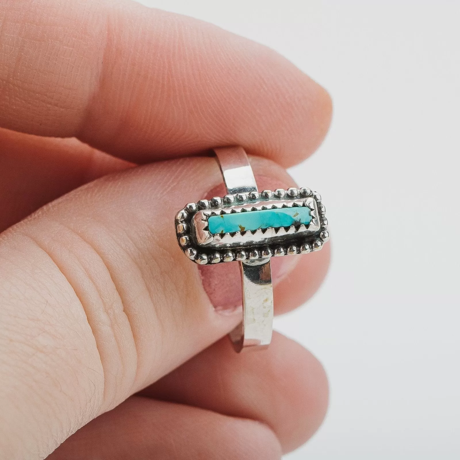 Size 8 Rectangle Royston Turquoise Gemstone Ring