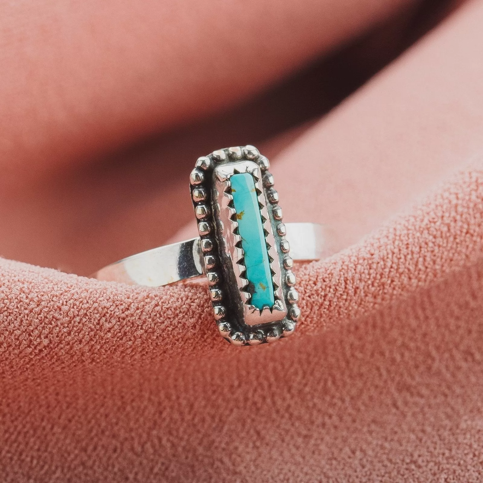 Size 8 Rectangle Royston Turquoise Gemstone Ring