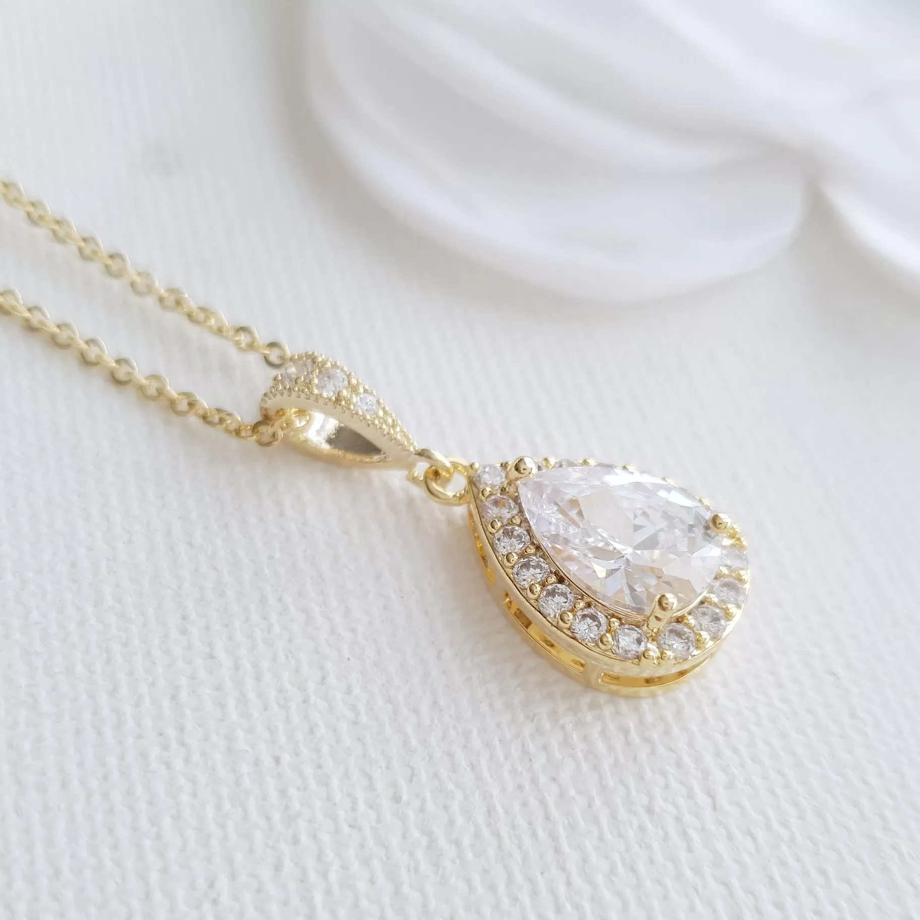 Small Teardrop Gold Pendant Necklace-Emma