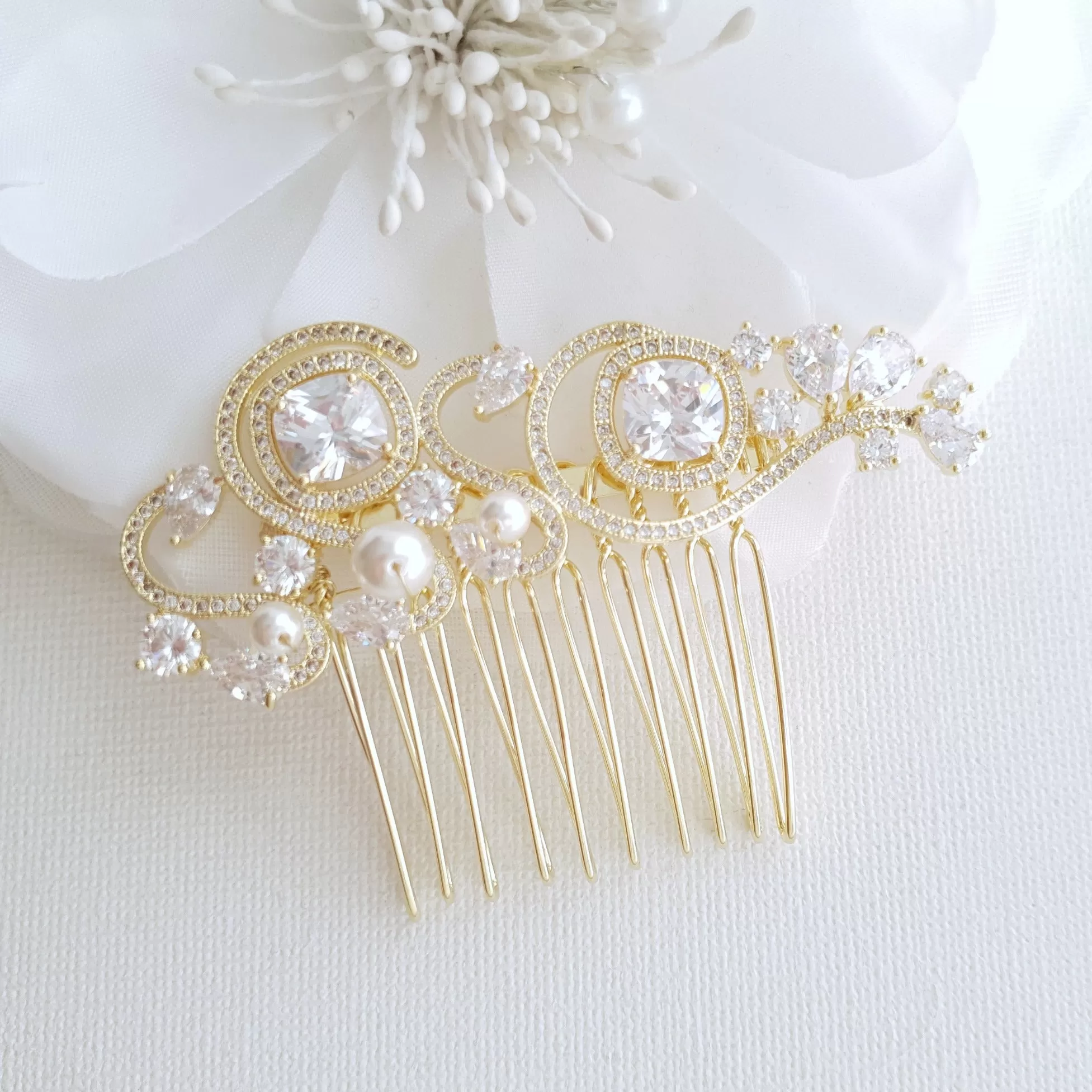 Small Wedding Hair Comb in Rose Gold-Casey