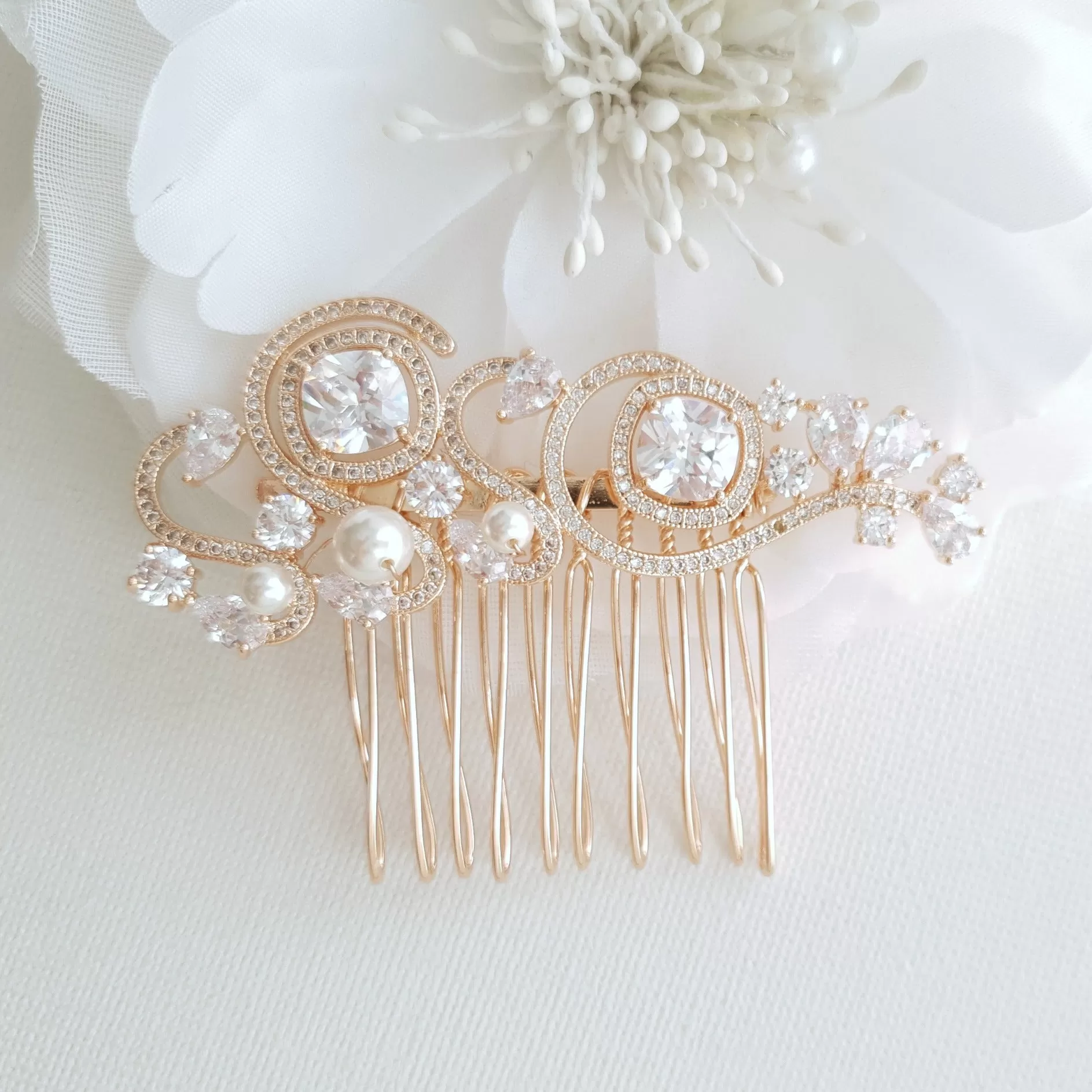 Small Wedding Hair Comb in Rose Gold-Casey