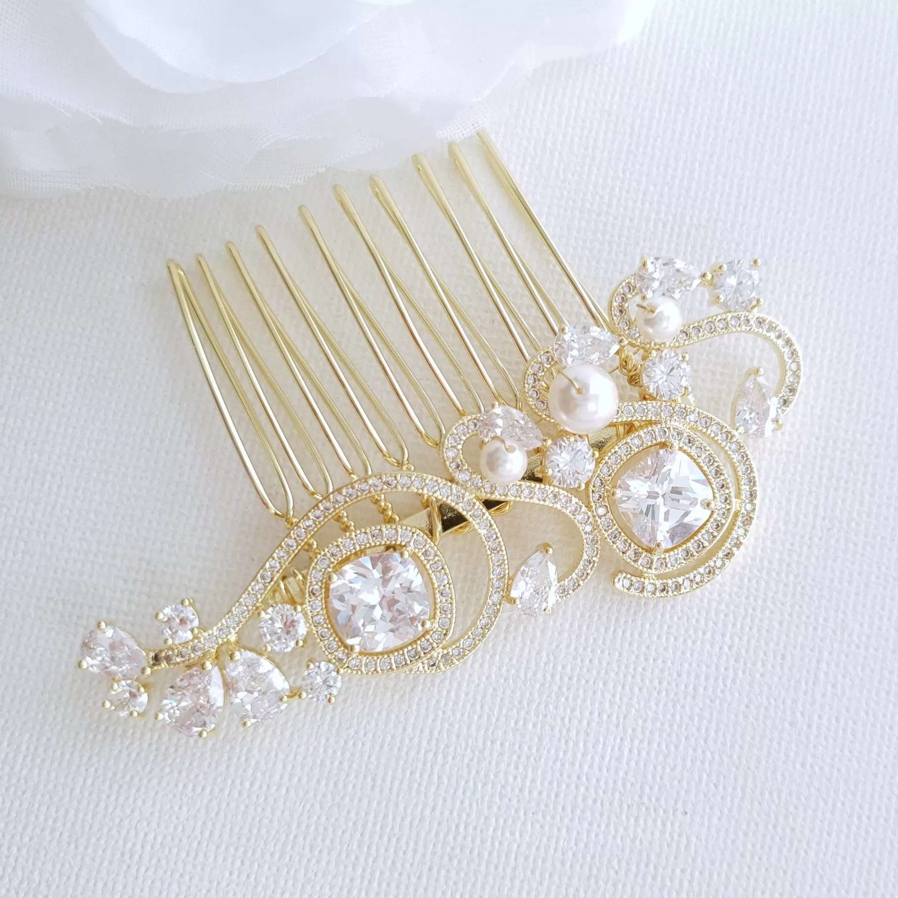 Small Wedding Hair Comb in Rose Gold-Casey