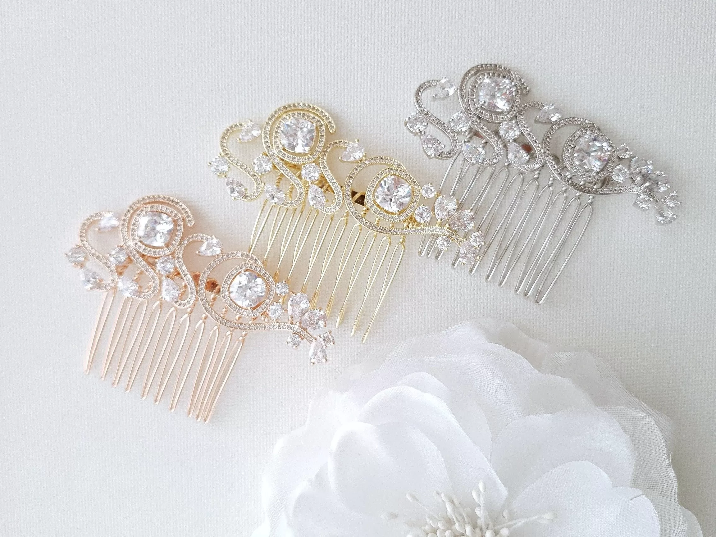 Small Wedding Hair Comb in Rose Gold-Casey