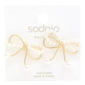 Sodajo Pear Bead Metal Bow God Dipped Earring